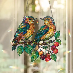 Lovebird Couple Star & Broken Glass Hologram Ornament Window Hanging Decor. Home Decor Ornament. Couple ornament gift