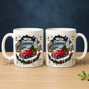 Classic Red Truck Christmas Mug - Vintage Winter Scene with Tree & City Background - Merry Christmas Holiday Coffee Cup - Best Festive Gift for Family & Home Decor | Gifts for Kids | Home Decor | Hot Chocolate | Drinks | Novelty Gifts | Office Mugs |