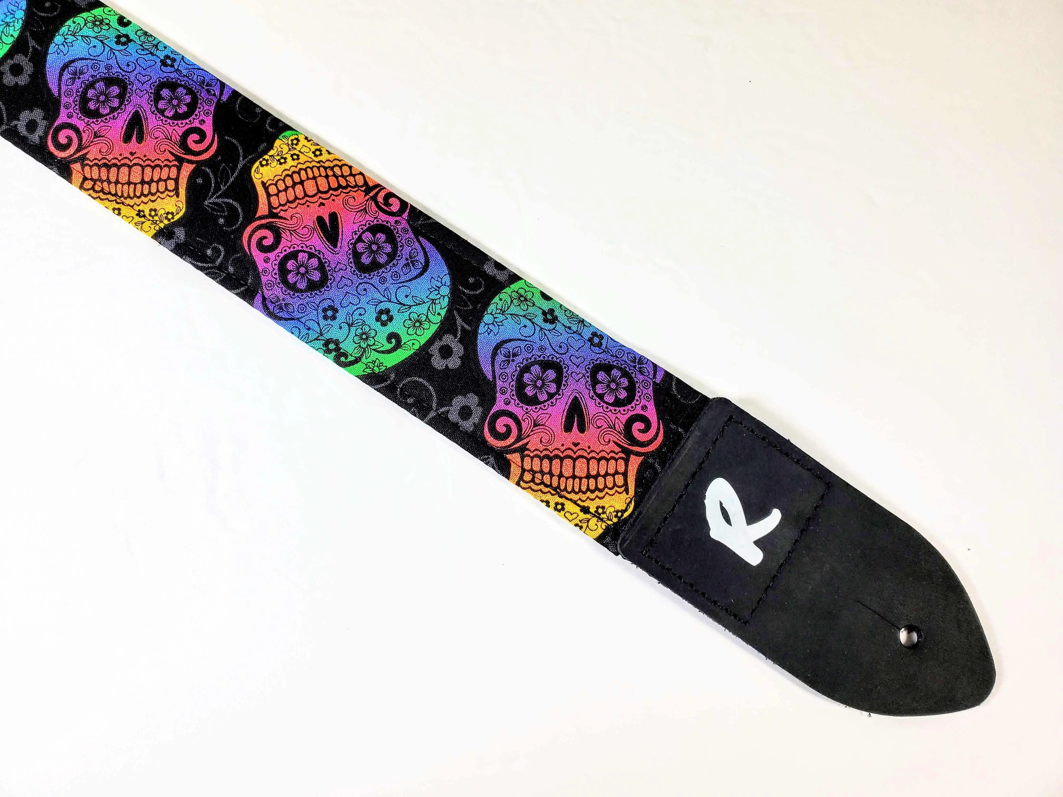 Colorful Sugar Skulls Guitar Strap - Rainbow Sugar Skull -Dia De Los Muertos -