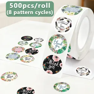 (500 Stickers/roll) Floral Pattern Sticker Thank You Sticker Roll Butterfly Flower Colorful Flowers Stickers for Small Business Self-Adhesive Elegant Sealing Labels