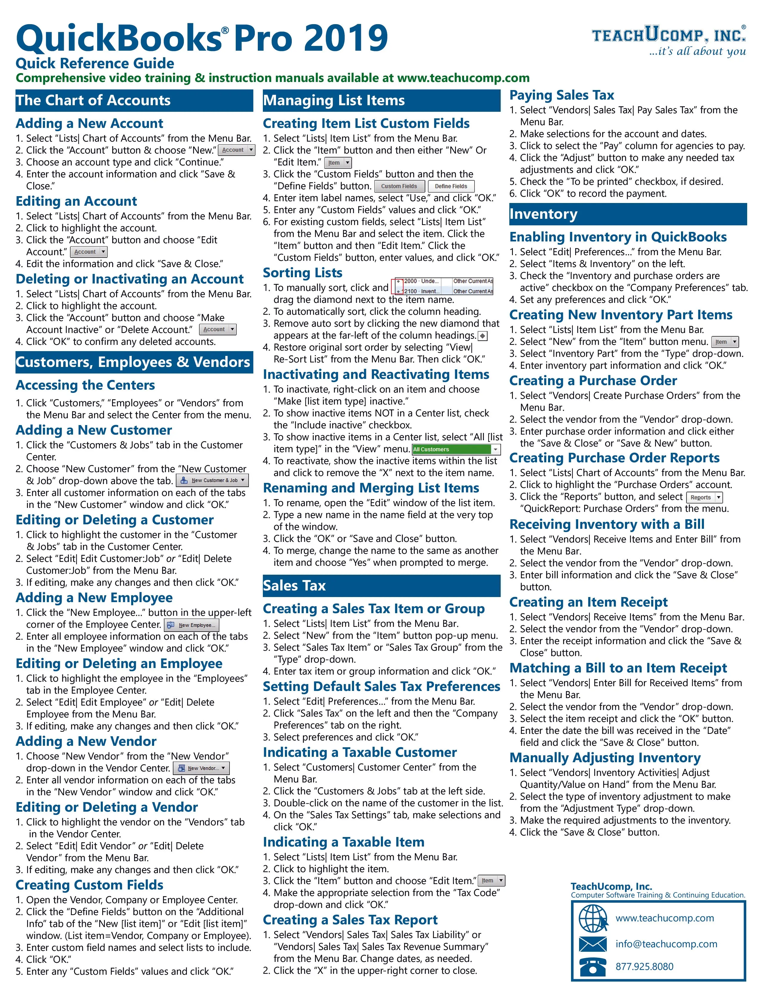 QuickBooks Pro 2019 Quick Reference Guide