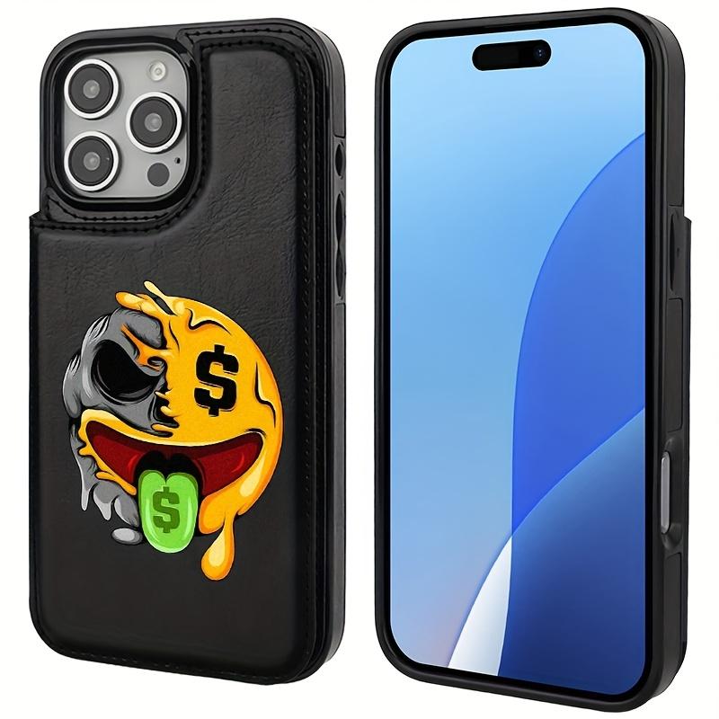Funny Emoticons Fashion Faux Leather Case for Iphone Models 17 16 15 14 13 12 PRO MAX PLUS,AIR  And for galaxy S25, S24 Plus, S23 Ultra,. Flip Cover with Card Slot Designed for Premium Business Users in Black.