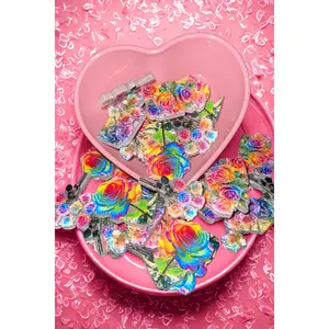 Rainbow Rose Beads — Holographic Floral Novelty Beads | 8 Per Pack