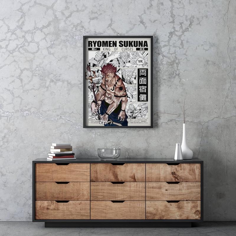 Sukuna Jujutsu Kaisen Anime Poster Art, JJK Ryomen Sukuna Manga Poster Wall Decor, Christmas Gift for Anime Fan Retro Minimalist Aesthetic