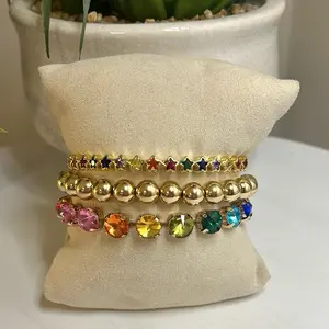 Rockstar Bracelet Stack - Gold Bead & Star Charm Bracelets with Colorful Gems for Stylish Accessory