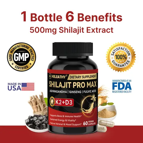 HIILEATHY | Optimal*Shilajit PRO MAX with K2 & D3 - 60 Capsules - Premium Fulvic Acid & 84+ Minerals for Immune Support, Energy & Anti-Aging - USA Made