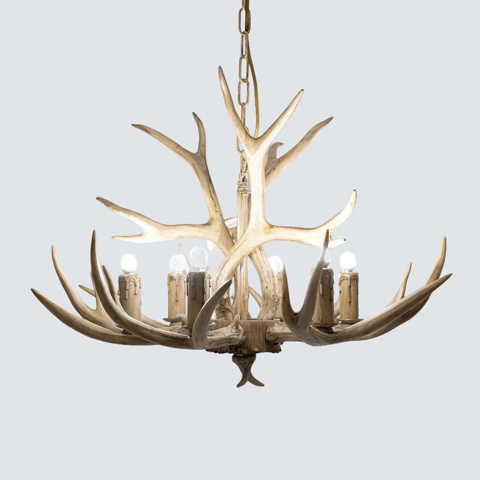 Vintage Rustic Deer Horn Antler Pendant Lamp, 6-Light Decorative Indoor Lighting for Parlor, Decorative Lights