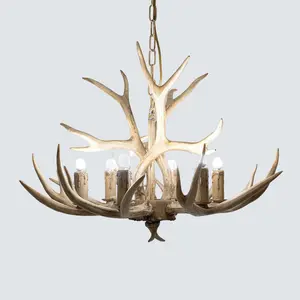 Pendant Lamp 6-Light Vintage Rustic Deer Horn Antler Ceiling Light For Parlor