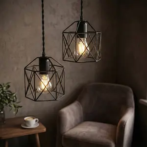 2-Pack Light Ceiling Lights, Industrial Farmhouse Metal Lanterns, Ceiling Light Fixture, Adjustable E27 Bulb, Ideal for Dining Room & Bedroom, Versatile Lighting, Indoor Room Lights
