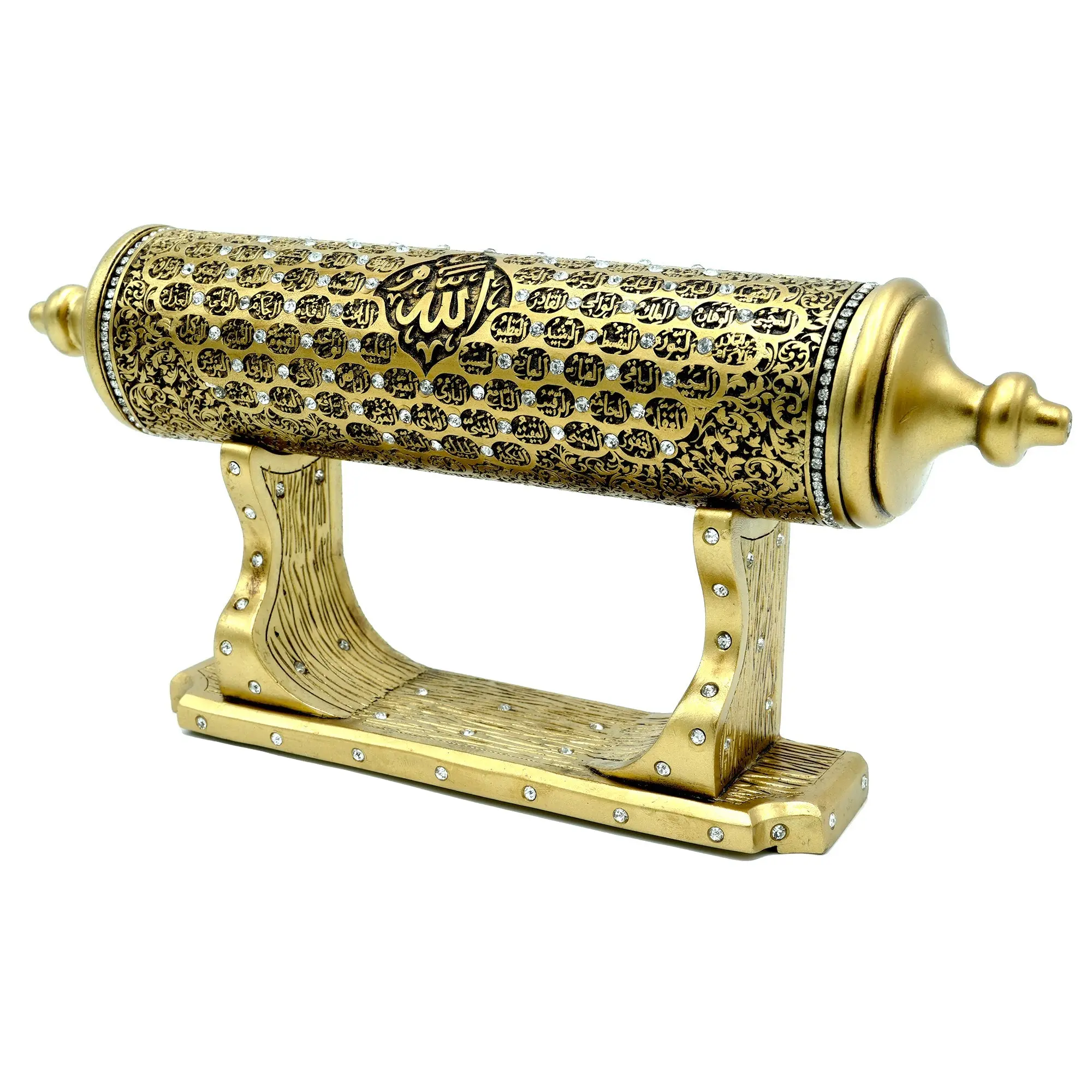 Islamic Table Decor 99 Names of Allah Scroll & Stand Gold