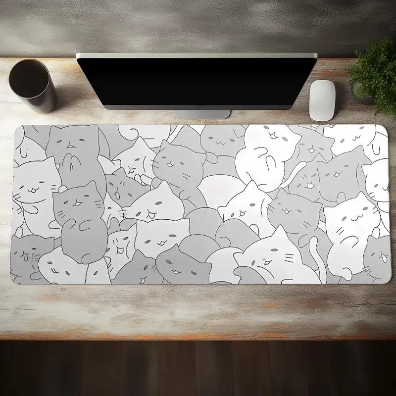 Kawaii Cats Mouse Pad, 1 Count Large Desk Mat Non-slip Rubber Base Stitched Edge Keyboard Mouse Pad, Non-slip Washable Rubber Mouse Pad for Gamers, Office, Computer Desk Accessories, Cute Desk Accessories, Fun Desk Supplies