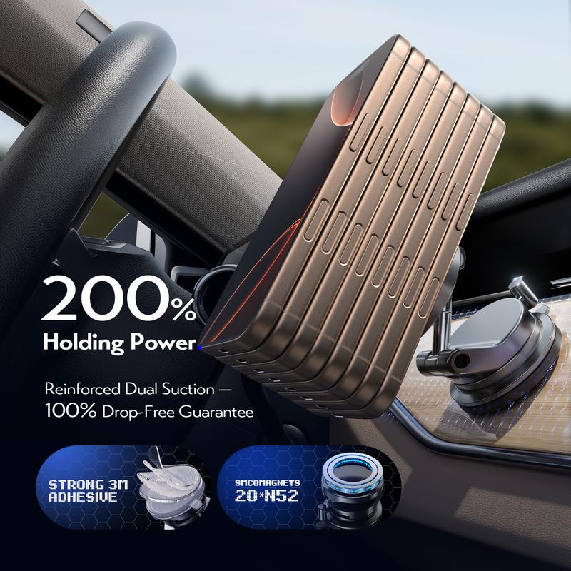 LISEN 15W Magsafe Car Mount Charger，[Lever Lock] Suction Cup Phone Mount,360° Vacuum Magnetic Car Phone Holder Charger Wireless for iPhone 17 Pro Max Air 16-12,Pixel 10,Samsung with MagSafe Case