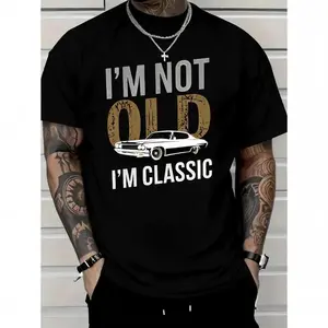 Men'S "I'M Not Old, I Am Classic" Pattern T-Shirt-Soft Cotton, Casual Crew Neck, Short Sleeve, Car Print-Suitable For Casual Wear