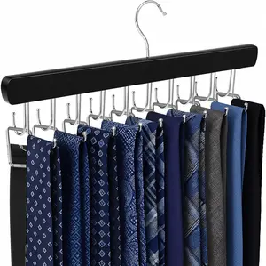 Belt Tie Hanger for Closet 2 in 1 Tank Top Bra Hangers with 20 Hooks Wood Space Saving Storage Organizer Closet Tie Belt Rack for Tank Top Bra Scarves 14 Hooks 360 Degree Swivel Design