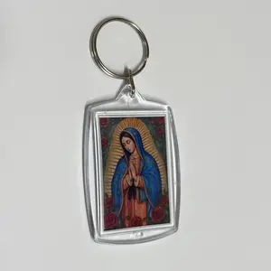 Llavero de la Virgen de Guadalupe Keychain Featuring Iconic Design with Roses and Praying Figure Unisex Accessory for Everyday Use