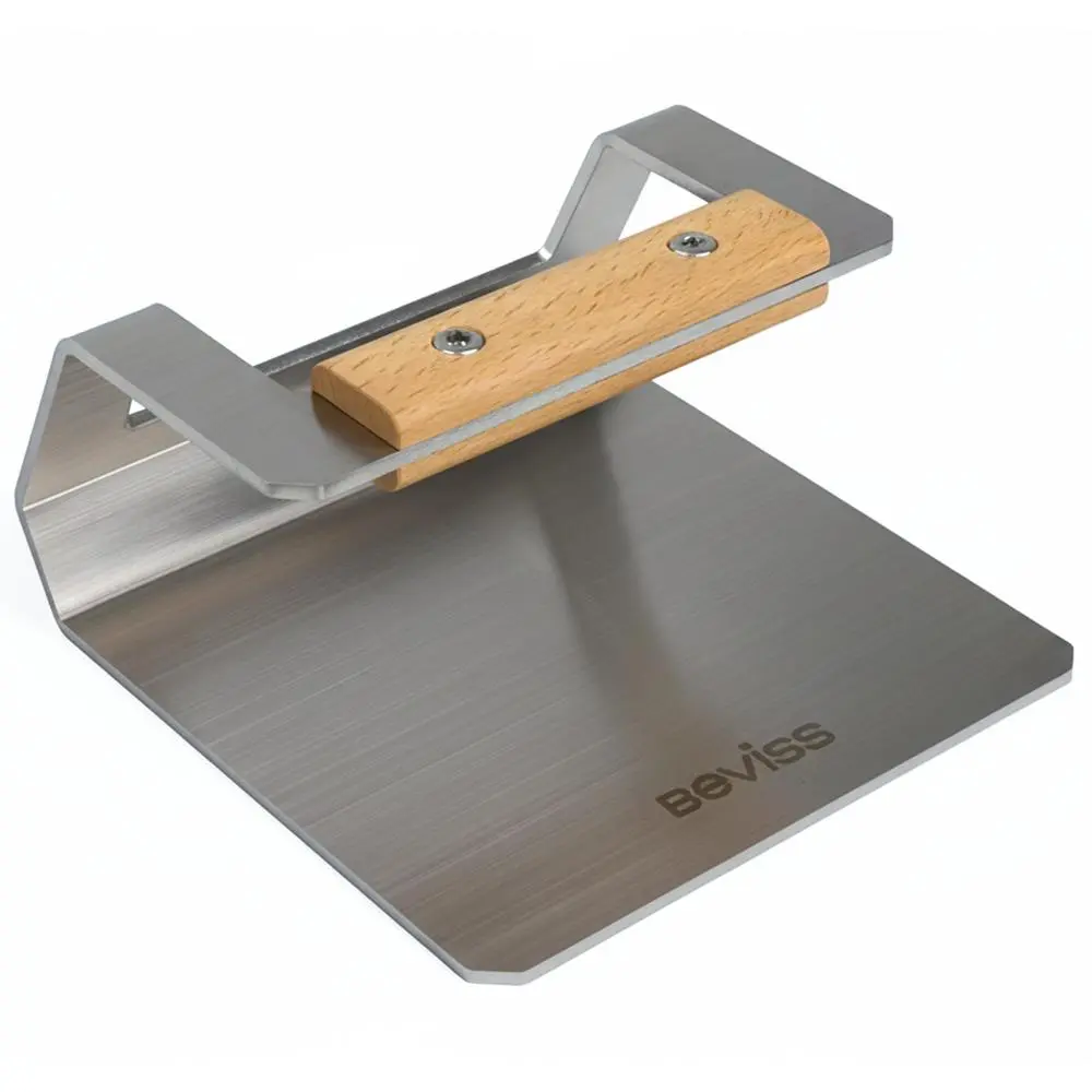 【Beviss】 2 Piece Sets Cast Iron Stainless Steel Bacon Press - Heavy Duty Ergonomic Wooden Handle, Indoor/Outdoor Meat Press for Griddle Flat Top Grill, Ideal for Burgers Steaks Kitchen BBQ Utensils