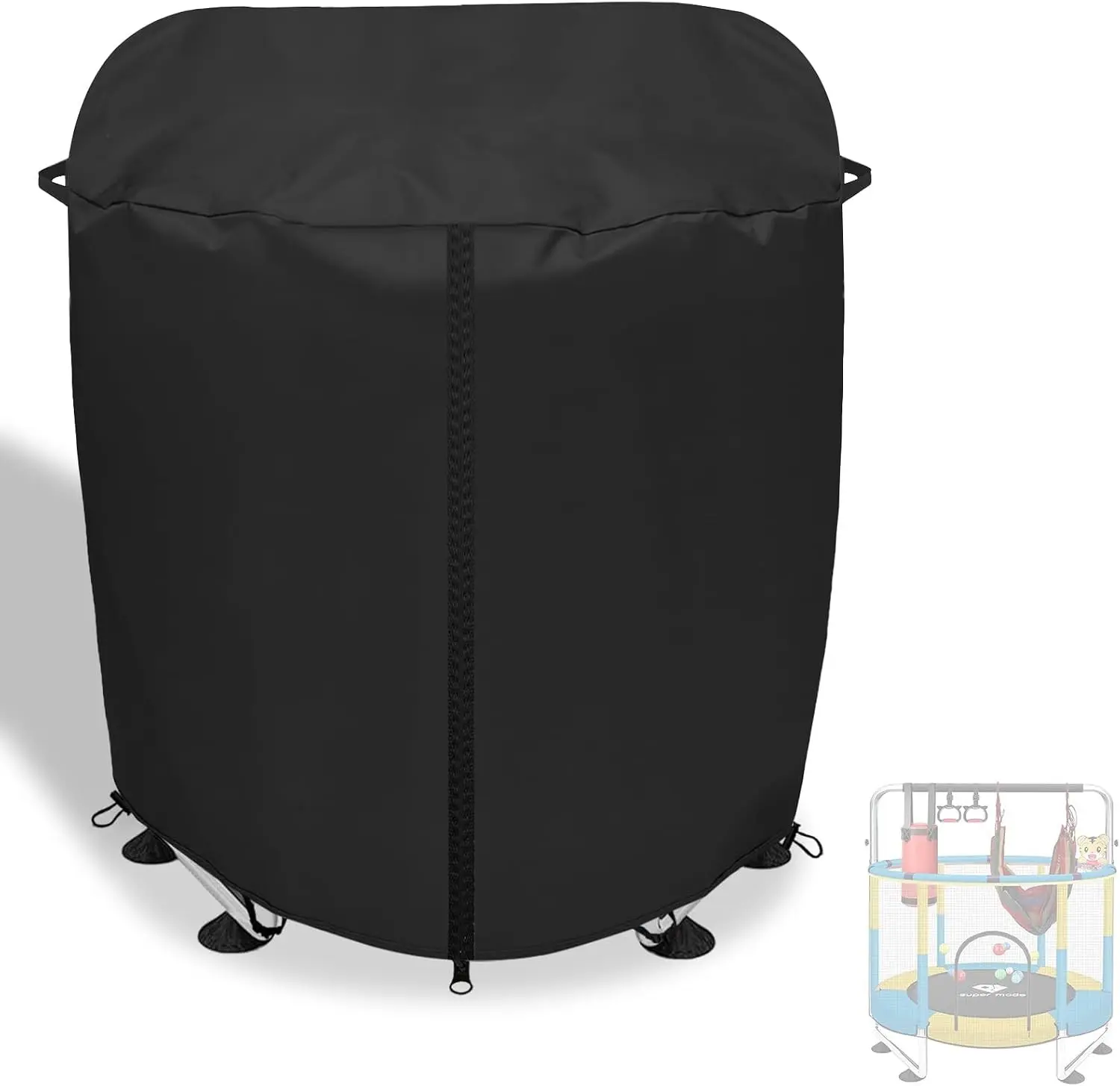 Waterproof 55" Round Kids Trampoline Cover - Heavy Duty 600D Oxford Cloth Weather UV Resistant Windproof Outdoor Toddler Trampoline Cover Black
