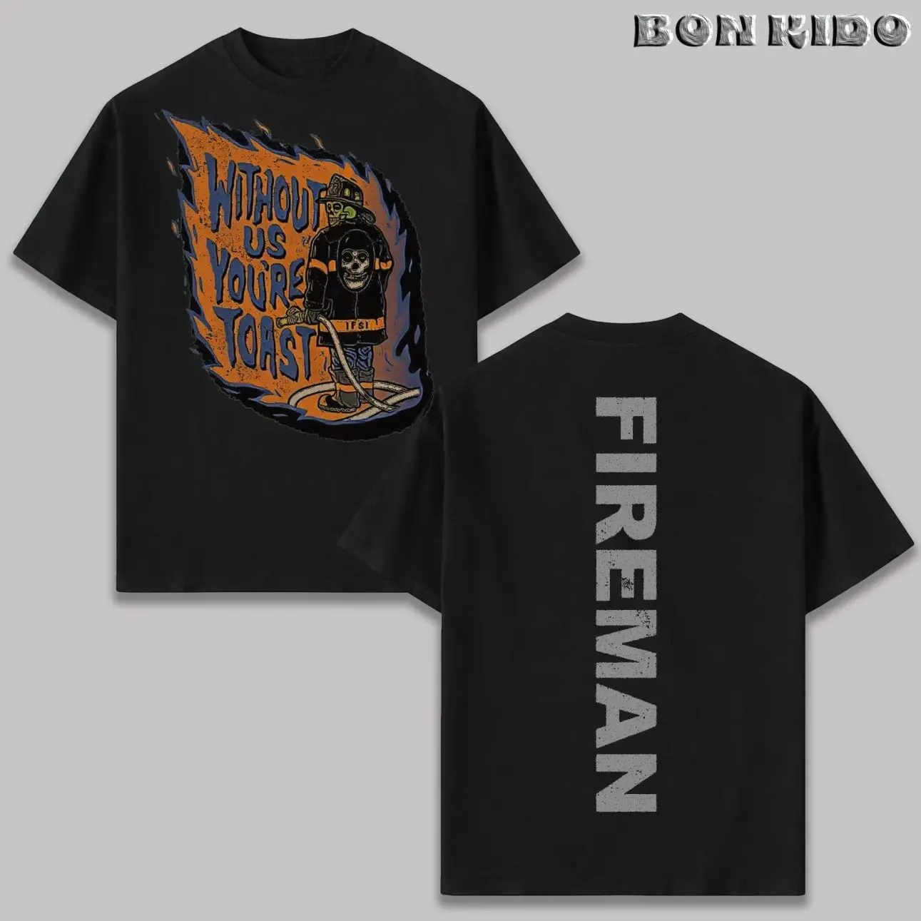 Without Us You’re Toast Firefighter T-Shirt – Funny Skeleton Firefighter Graphic Tee, Vintage Flame Rescue Design, Fireman Shirt, Gift for Firefighters, First Responders, Dad, Husband, Top, Casual ELU