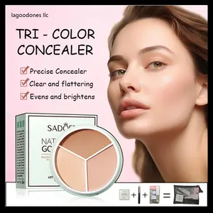 SADOER Cover Perfection Triple Pot Concealer - 3 Color Concealer with Clear Beige, Green & Peach Shades - Full Coverage Concealer to Correct & Conceal Redness, Dark Circles, 01 Correct Beige Makeup Set fairskin foundation