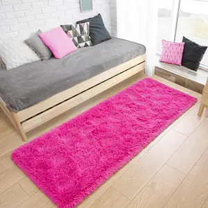 "Soft Hot Pink 2x6 ft Runner Rug for Bedroom - Fluffy with Rubber Backing"