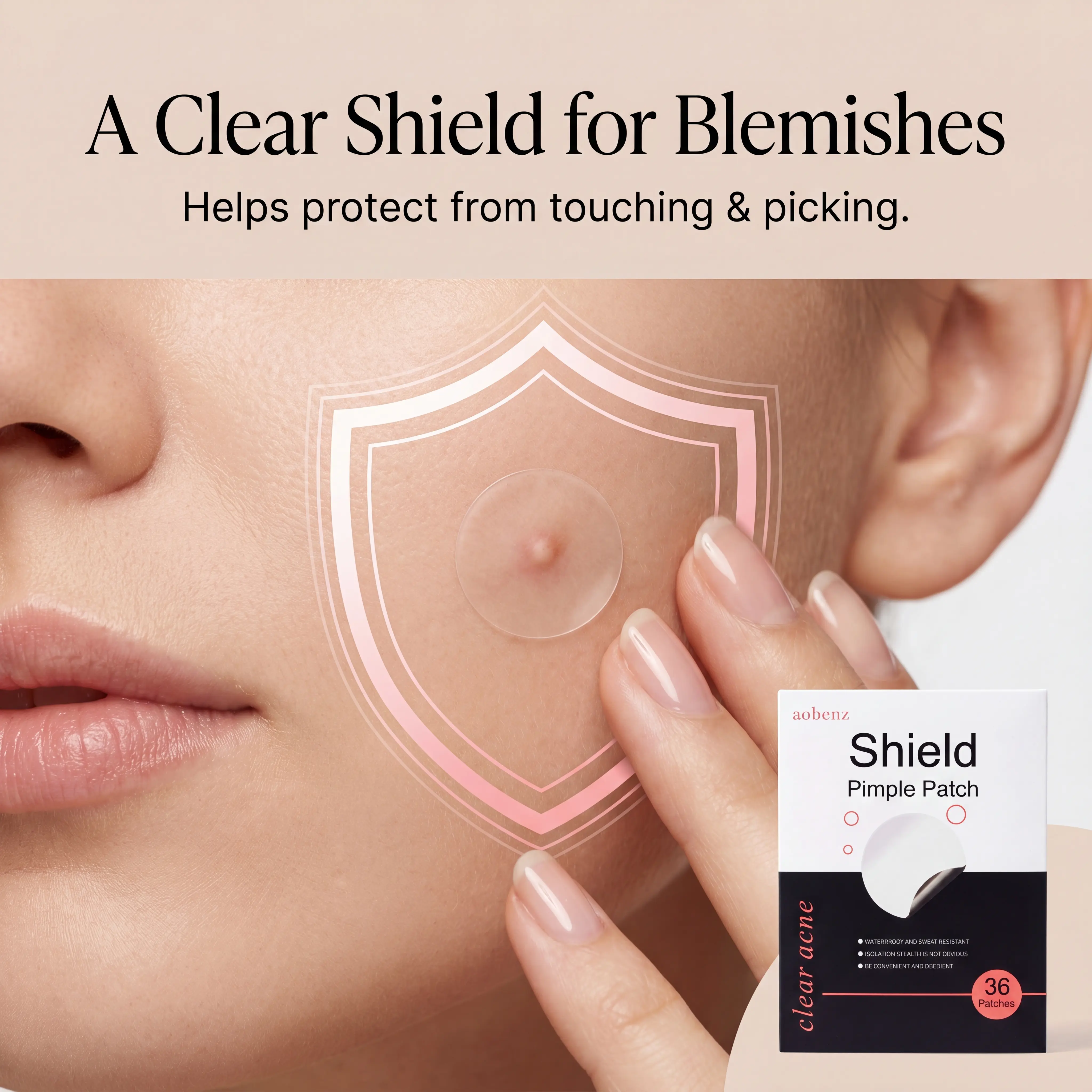 aobenz Shield Pimple Patch, 36 Hydrocolloid Acne Patches, Ultra-Thin Invisible Blemish Spot Stickers, Water & Sweat Resistant