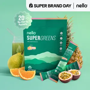 Nello Supergreens Premium Superfood Greens Drink Mix w/Chlorella, Moringa, Spinach & Broccoli + Digestive Enzymes & Probiotic Blend -Nutrient-Packed Powder Wellness