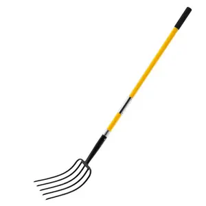 Garden Fork, 5-Tine Gardening Pitchfork with Fiberglass Handle, 57 in Heavy Duty Digging Fork with Y Grip, Forged Steel Spading Fork for Hay Potato Composting Transplanting Aeration