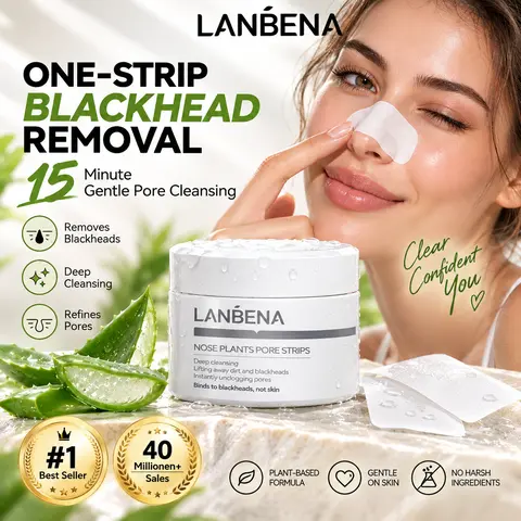 LANBENA 2.0 Blackhead Remover Pore Strips 60Pcs Deep Cleansing Peel Off Nose Mask with Aloe Vera & Hyaluronic Acid Gentle Non-Drying Pore Minimizing Skincare