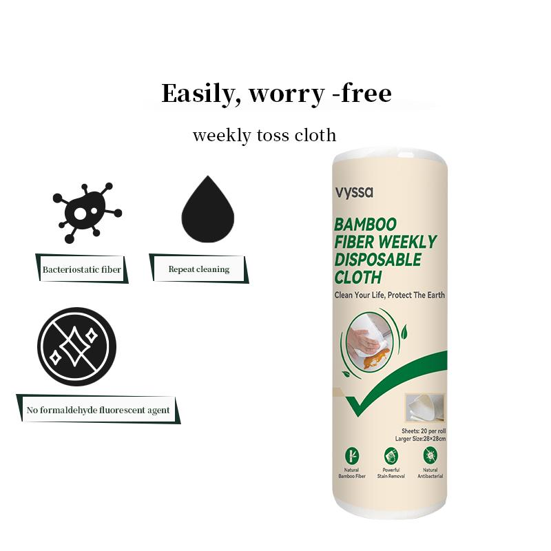 VYSSA Bamboo Fiber Weekly Disposable Cleaning Cloth Roll - 20 Sheets Super Absorbent Streak-Free Washable Reusable Kitchen Towels Multi-Purpose Dish Drying Rags for Kitchen Home & Office Cleaning Durable Eco Friendly Cloths for Dishes