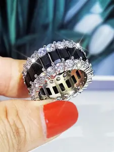 1 PC Luxury Black Cubic Zirconia Stackable Ring For Women For Wedding Jewelry Valentine's Day Gift Wedding Rings