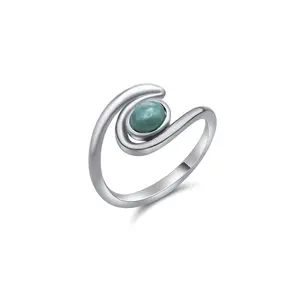 Larimar Swirl Ring •Round Caribbean Gemstone 925 Silver Ring •Blue Silver Ring •Meditation Ring •Perfect gift for her
