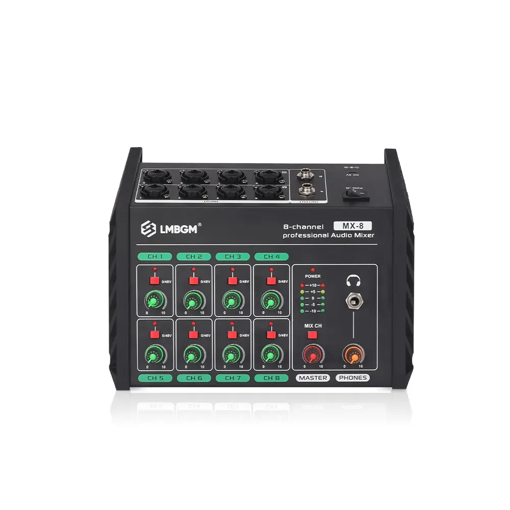 LMBGM Professional 8-Channel Mixing Console with Type-C Phantom Power, Reverb Effect Metal Case, Ideal for Meetings and Stage Performances