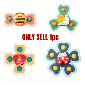 1pc suction cup spinning toy, cartoon insect and flower design spinning toy, sensory early education bath toy, high chair toy