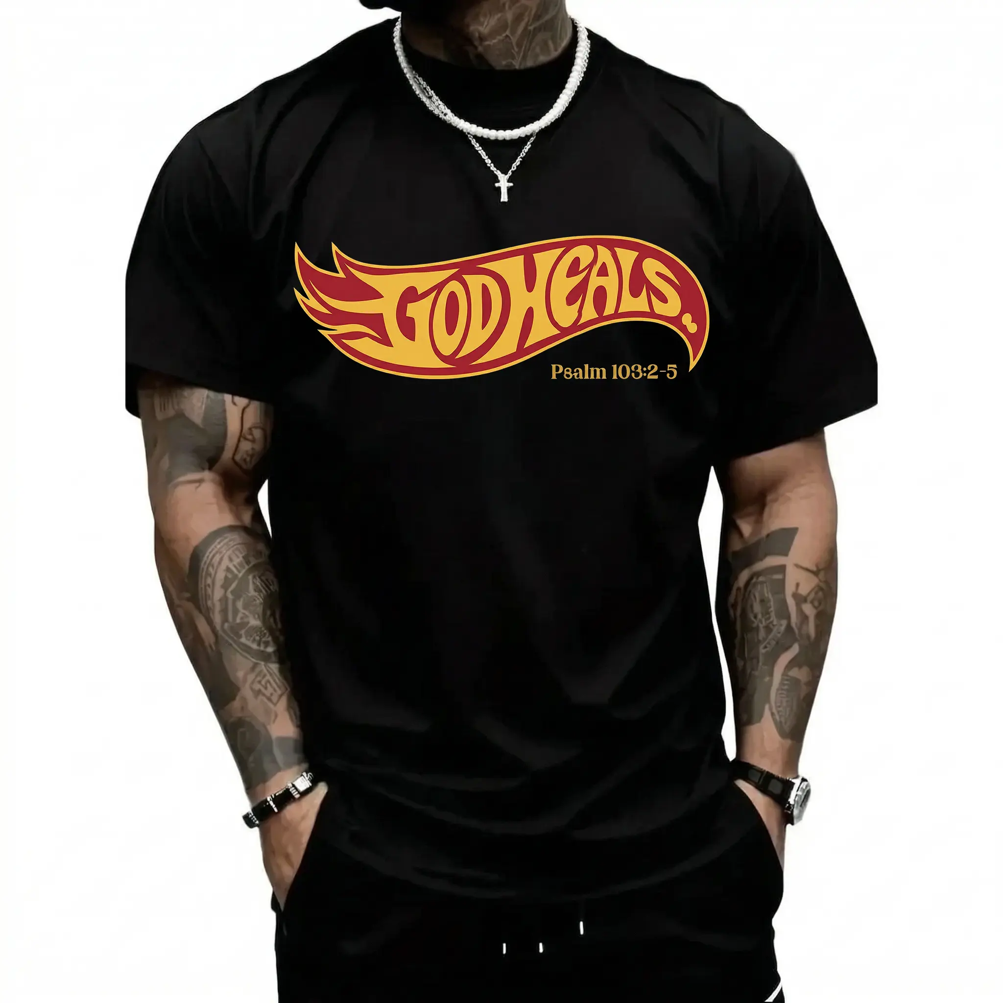 God Heals Christian  Cotton T-Shirt Funny Casual Letters Print graphic tee