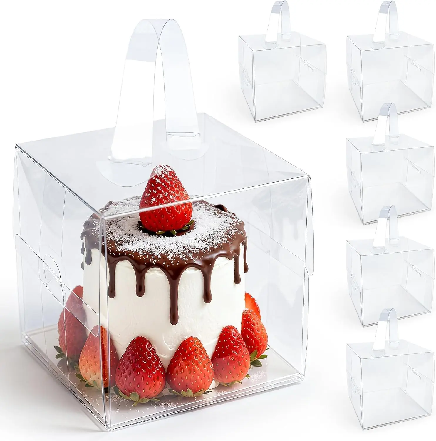 6PCS Clear Cake Boxes - Mini Clear Gift Box with Portable Carry Handle & Boards,Transparent Treat Boxes Hold Cake,Donut,Pastries,Cookies for Wedding, Birthday, Christmas, Party