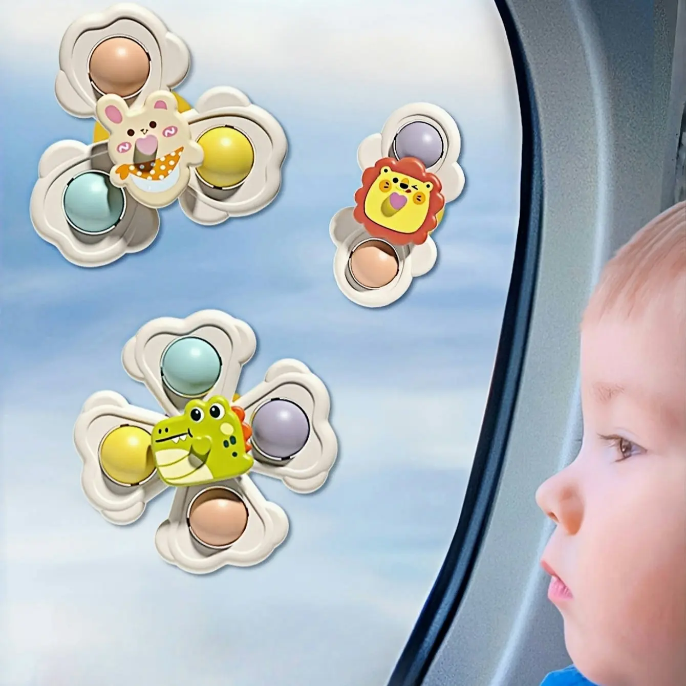 LiKee Strong Suction Cup Cute Fidget Rotating Sensory baby Bath Toys for Baby, Airplane Car Travel Table & Window Toys for Toddler bath toys for babies 6-12 months baby travel essentials for flying