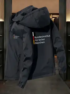 Men's Fashion Zipper Hooded Windbreaker Jacket, Adjustable Drawstring Cap & Elastic Cuffs, Casual Sporty Outerwear Coat