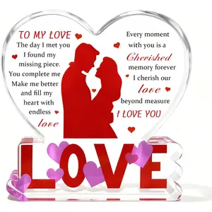 To My Love Romantic Gifts for Him/Her,Heart-Shaped Acrylic Engraved Plaque Sign Home Bedroom Kitchen Office Desk Shelf Decor 4*4*0.6Inch for Valentine's Day Anniversary Wedding Christmas Birthday Gifts