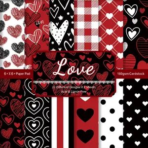 24pcs Romantic Love Theme Scrapbook Paper, Valentine's Day Love Heart Pattern Craft Paper for DIY Crafts, Junk Journaling, Card Making & Photo Album Decor, Scrapbooking Supplies