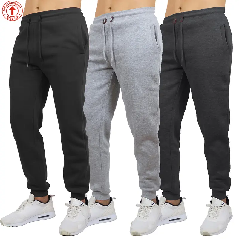 Men's 3 Pack Fleece Active Athletic Jogger Sweatpants with Drawstring Sizes S-2XL Breathable