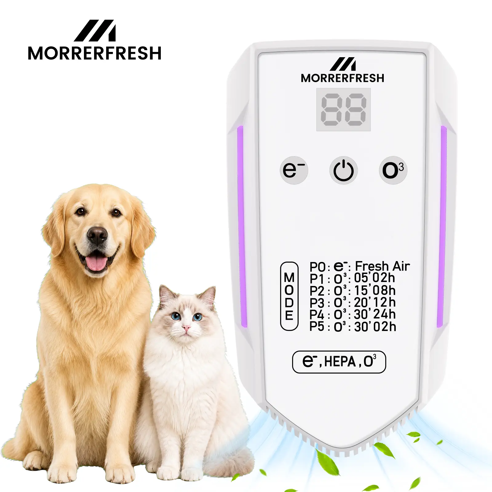MORRERFRESH Ozone Air Ionizer Odor Removal Machine - Pet Supplies Stain Remover, Ozone Machine for Home Room, Wardrobe, Shoe Odors