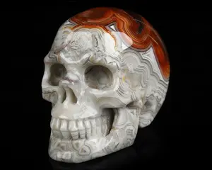 2.0" Red Crazy Lace Agate Hand Carved Crystal Skull, Realistic, Crystal Healing