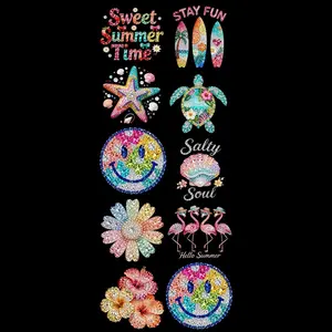 Summer Rhinestone DTF gangsheet, Rhinestone DTF Bundle, Beach heat transfers, Top Womenswear Graphic Shirt Tshirt Summer