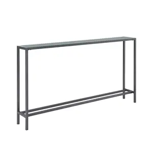 HomeRoots 402383 56 in. Mirrored Glass Console Table, Black & Gunmetal