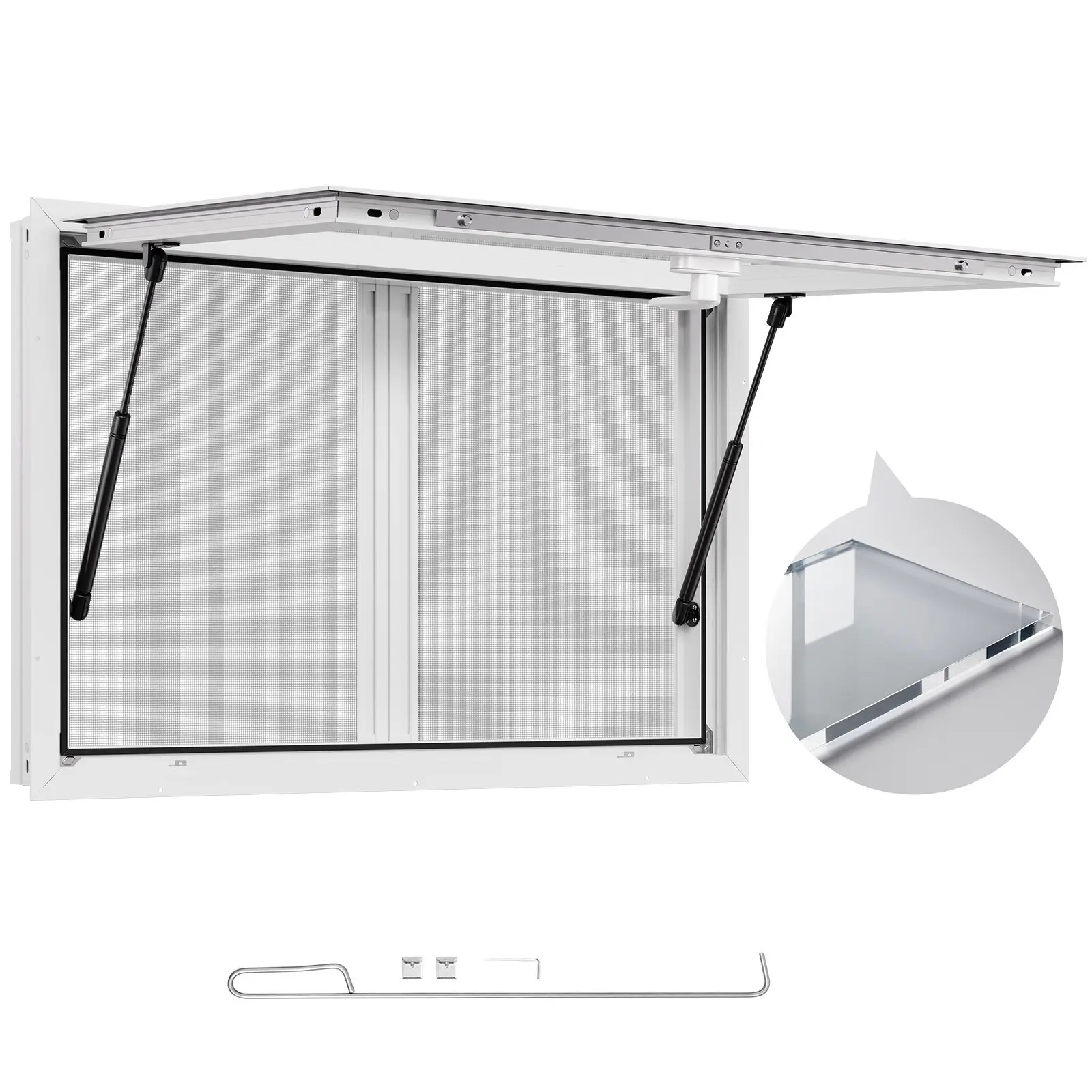 【DealsForYouDays】VEVOR Concession Window 36x24 in, Aluminum Alloy Service Window for Food Truck, Up to 85 Degrees Stand Serving Window with 2 Sliding Windows, Awning Door, and Drag Hook, for Concession Trailers