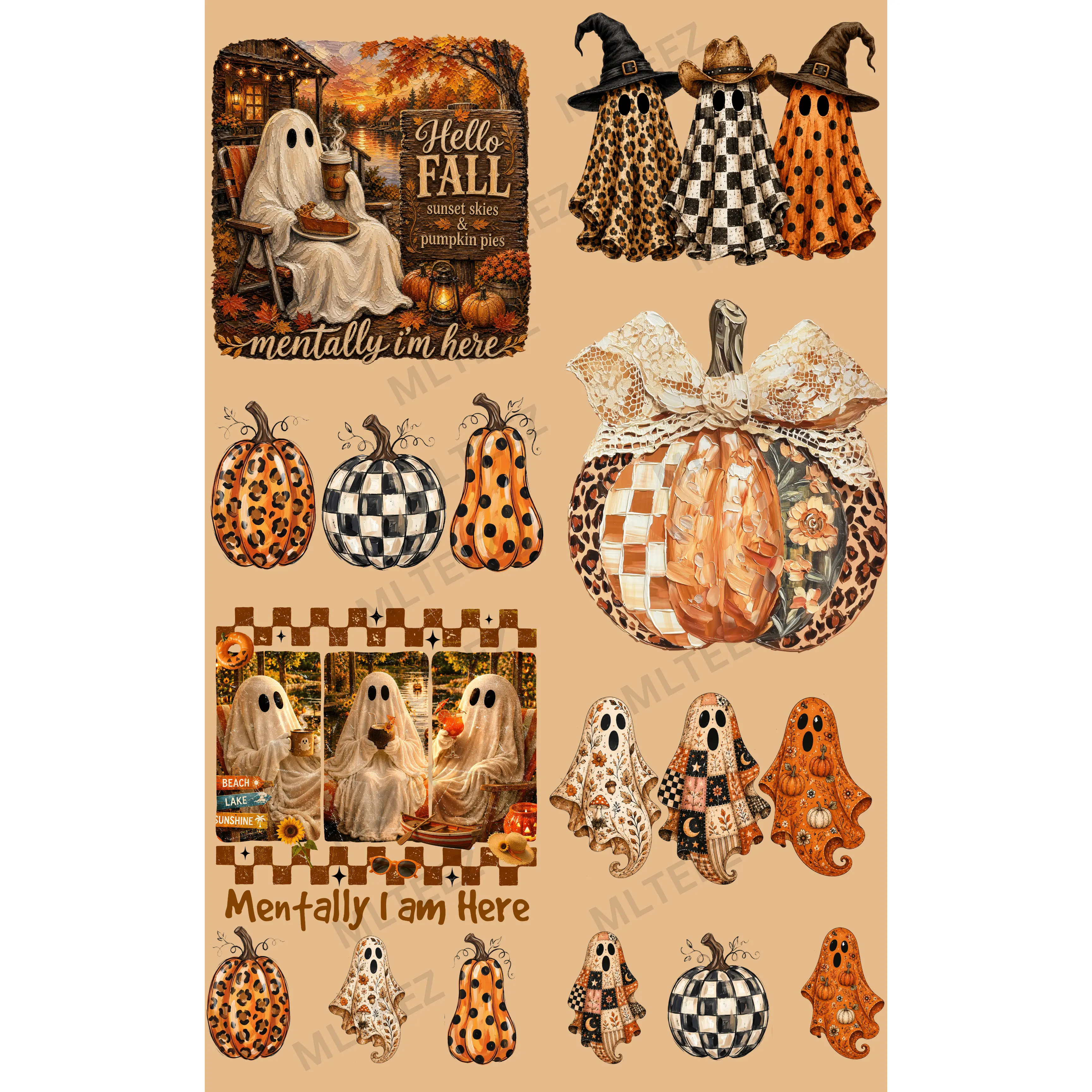 HELLO FALL MENTALLY I'M HERE (1) PREMADE GANGSHEET - 22X36 DTF TRANSFERS - DIRECT TO FILM