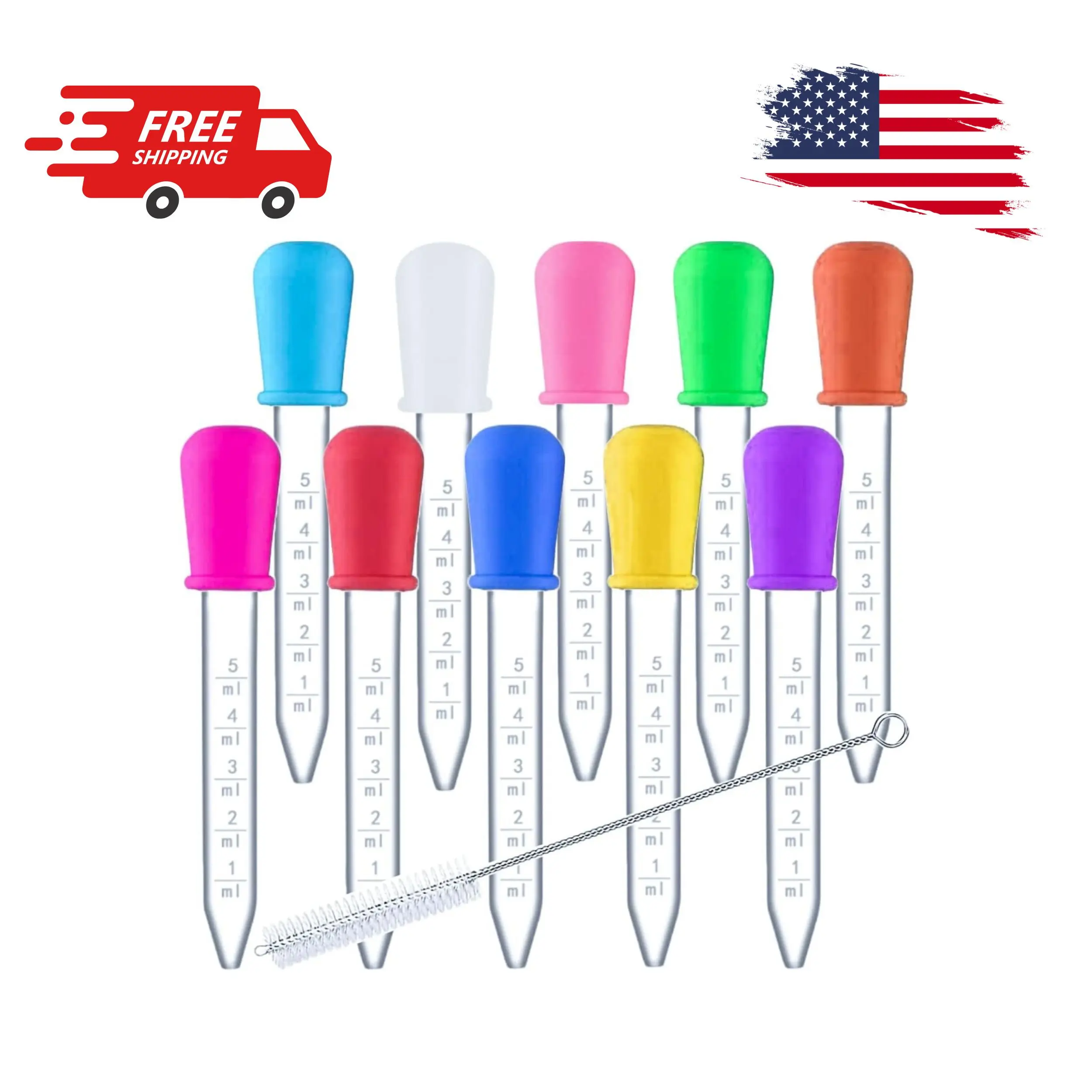10 Pack Liquid Pipettes Droppers Silicone 5ml Clear (10 Colors)