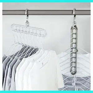 Space Saving Swivel Closet Organizer:Premium 9-Hole Closet Storage Pro 3/5-Pack Magic Hangers Heavy-Duty 360° Rotating Hooks for Maximized Wardrobe Space Industrial-Grade Durability Anti-Slip Plastic Hangers - Organiser durable home goods space-saving