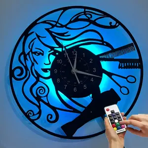 Handcrafted Beauty Salon Vinyl Wall Clock Hairdresser Silhouette Perfect Decor for Barber Shop Stylist Office Christmas Gift (Battery Not Included)