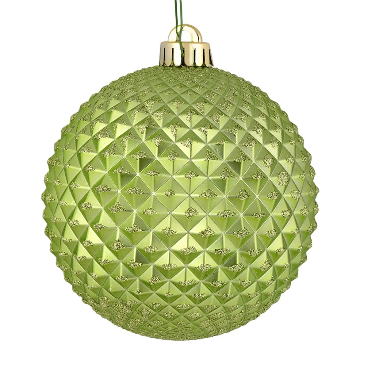 212 MAIN Shatterproof 4-in. Plastic Durian-Shape Celadon Glitter Textured Decorative Ornaments (6 per Bag) with Drilled Cap, Green Floral Wire, Colored Glitter Accents, Christmas Decor for Holiday Home Festivities, Holiday Ornaments